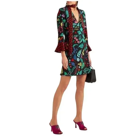 Rixo Silk Lulu Dark Floral Mini Dress Size Small - Picture 7 of 12